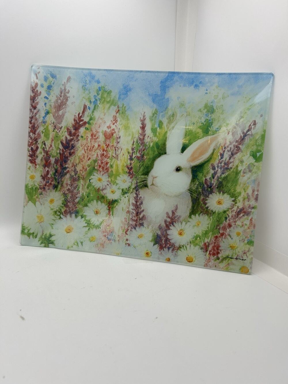 Prima Designs Susan Winget Floral Bunny Glass Platter - MINT
